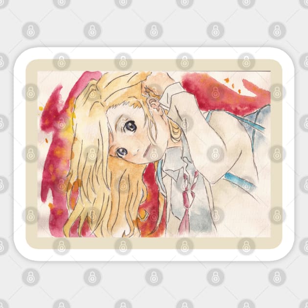 Shigatsu wa kimi no uso kaori watercolor fan art! Sticker by Jack_Artbook